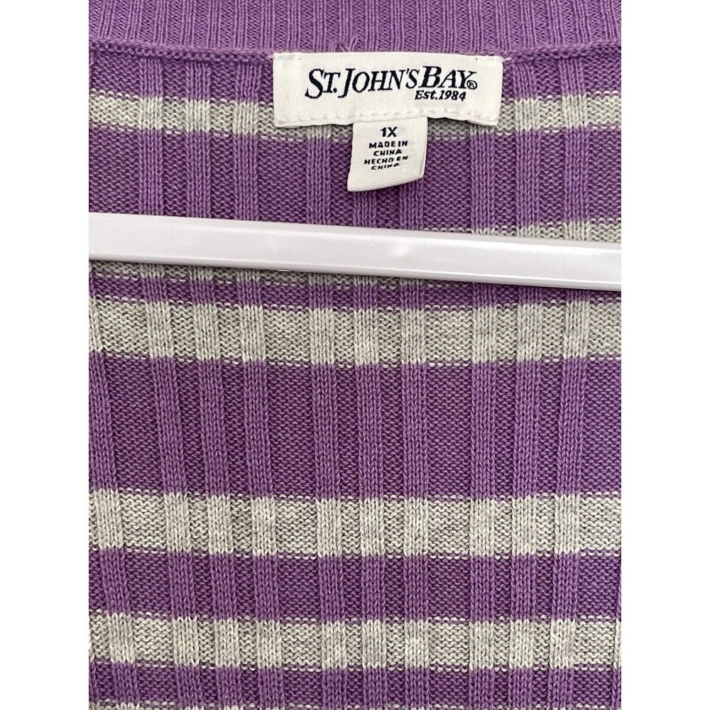 NEW St. John's Bay Sweater Women 1X Purple Striped Ribbed Knit Preppy Layering - Picture 4 of 4